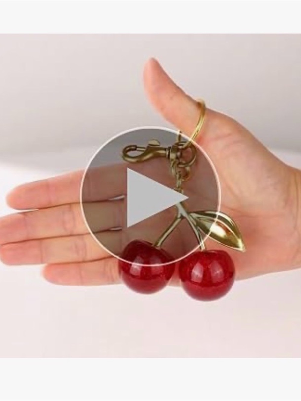 Gold Cherry Keychain/Purse Charm with Pink Resin Cherries - Picture 2 of 6